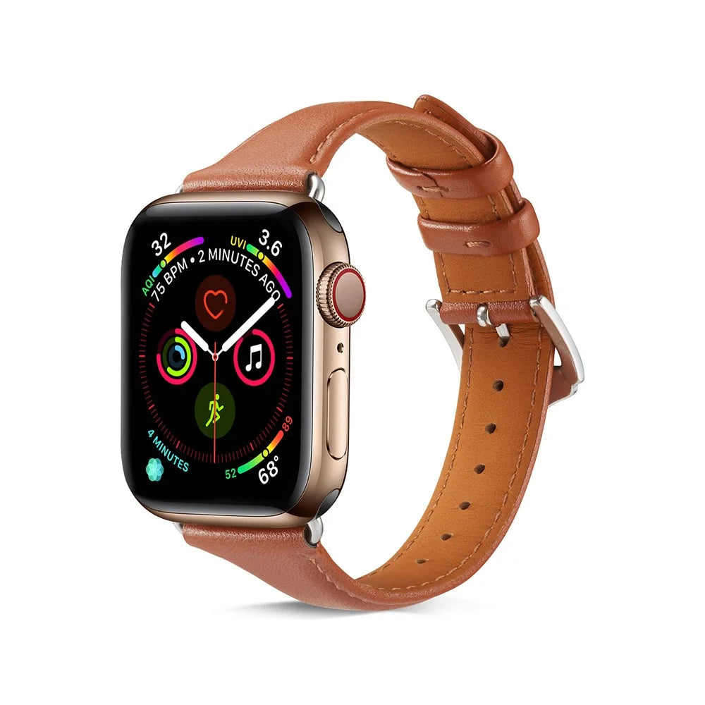 Genuine Leather Smart Watch Band Strap Replacement for Apple Watch Ultra 3 2 1 49mm / Series 11 10 46mm / 9 8 7 45mm / SE3 SE2 SE 6 5 4 44mm / 3 2 1 42mm - Brown - 2