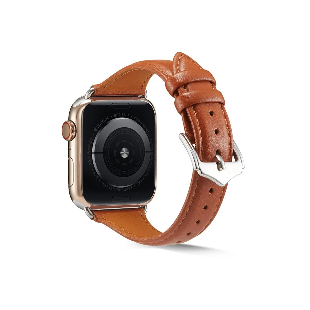Genuine Leather Smart Watch Band Strap Replacement for Apple Watch Ultra 3 2 1 49mm / Series 11 10 46mm / 9 8 7 45mm / SE3 SE2 SE 6 5 4 44mm / 3 2 1 42mm - Brown - 3