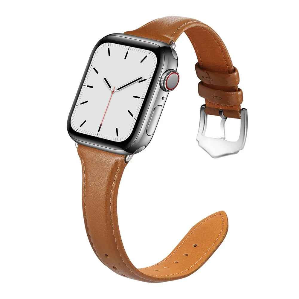 Genuine Leather Smart Watch Band Strap Replacement for Apple Watch Ultra 3 2 1 49mm / Series 11 10 46mm / 9 8 7 45mm / SE3 SE2 SE 6 5 4 44mm / 3 2 1 42mm - Brown - 4
