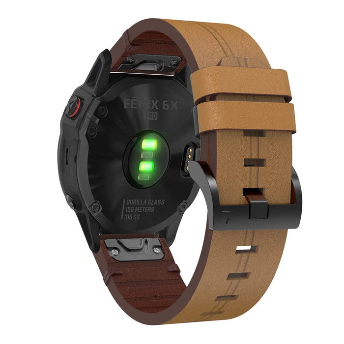 Genuine Leather Smart Watch Replacement Band for Garmin Fenix 6 - Brown - 1