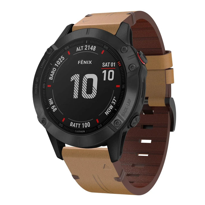 Genuine Leather Smart Watch Replacement Band for Garmin Fenix 6 - Brown - 2