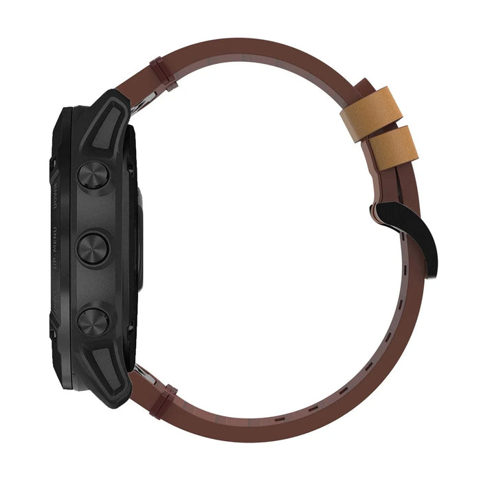Genuine Leather Smart Watch Replacement Band for Garmin Fenix 6 - Brown - 4