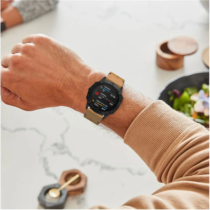 Genuine Leather Smart Watch Replacement Band for Garmin Fenix 6 - Brown - 7
