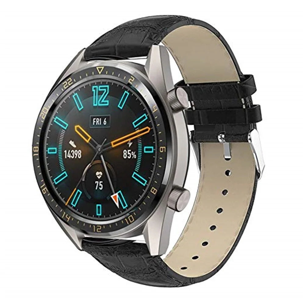 22mm Crocodile Texture Genuine Leather Smart Watch Band Replacement for Huawei Watch GT2e/GT2 46mm - Black - 2