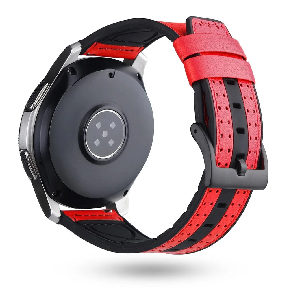 22mm Carbon Fiber Leather Coated Silicone Watch Strap for Huawei Watch GT2/Galaxy Watch 46mm etc. - Red - 1