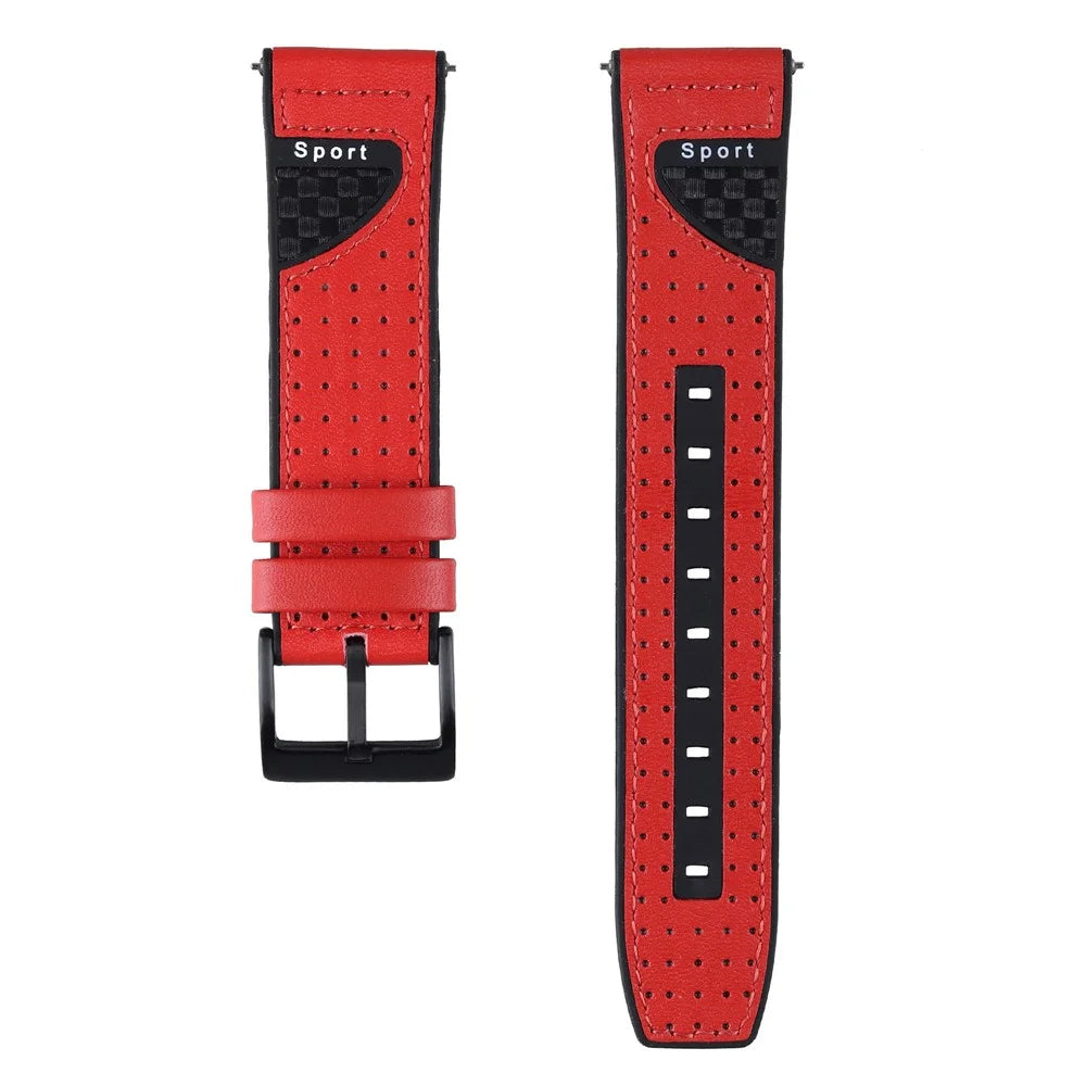 22mm Carbon Fiber Leather Coated Silicone Watch Strap for Huawei Watch GT2/Galaxy Watch 46mm etc. - Red - 4