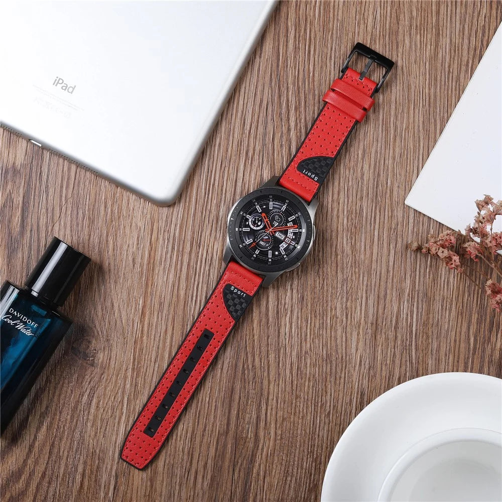 22mm Carbon Fiber Leather Coated Silicone Watch Strap for Huawei Watch GT2/Galaxy Watch 46mm etc. - Red - 5