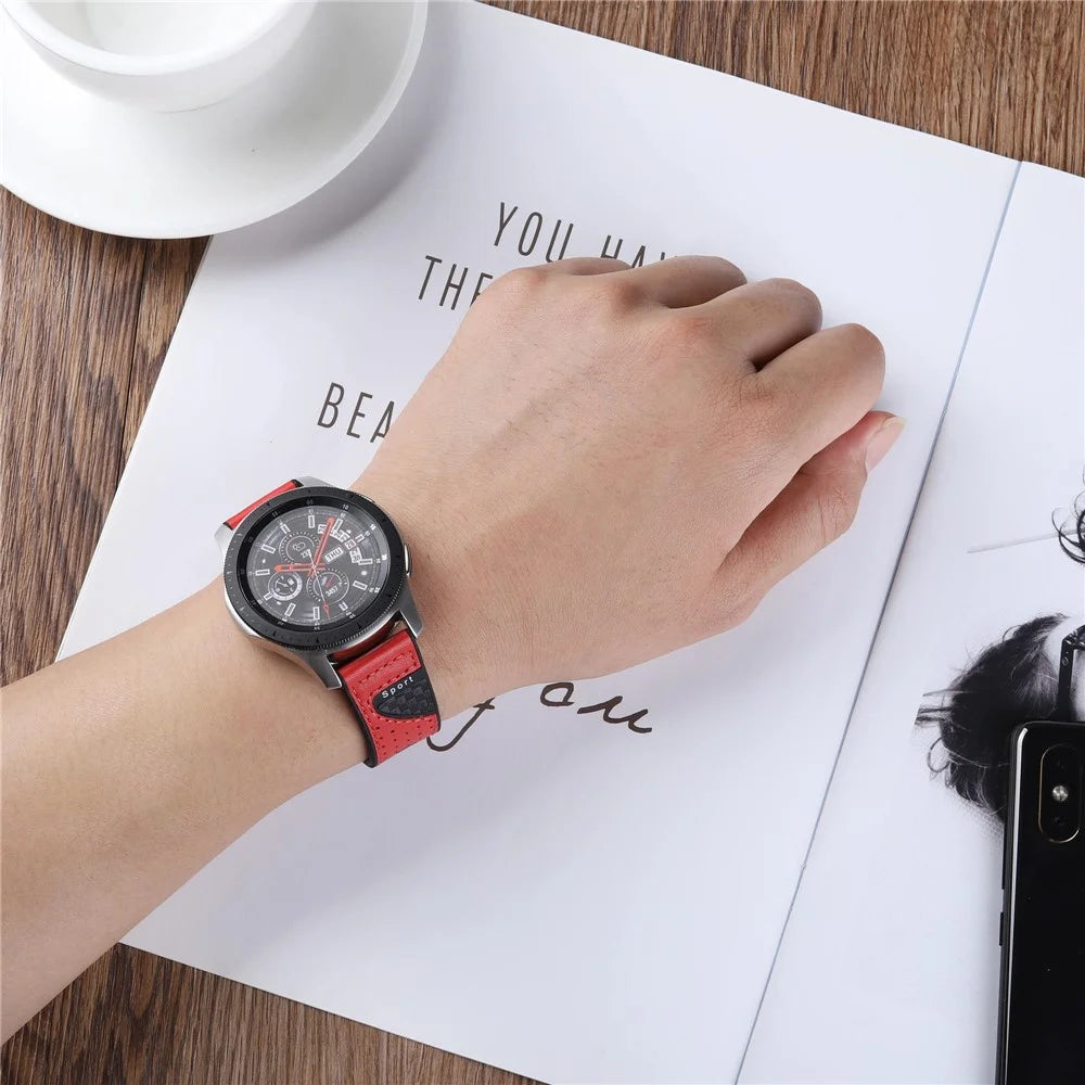 22mm Carbon Fiber Leather Coated Silicone Watch Strap for Huawei Watch GT2/Galaxy Watch 46mm etc. - Red - 6