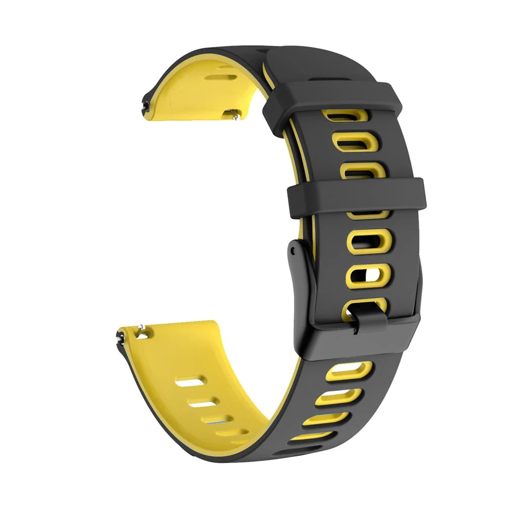 For Samsung Galaxy Watch4 44mm 40mm/Watch4 Classic 46mm 42mm/Gear S2/Garmin Forerunner 245 20mm Dual-color Silicone Smart Watch Band Replacement Strap (Black Buckle) - Black/Yellow - 1