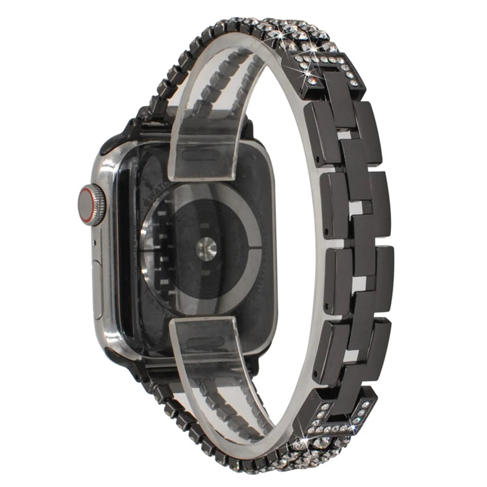 Rhinestone Decor Aluminum Alloy Watch Strap Accessory for Apple Watch Series 11 10 42mm / 9 8 7 41mm / SE3 SE2 SE 6 5 4 40mm / 3 2 1 38mm - Black - 1