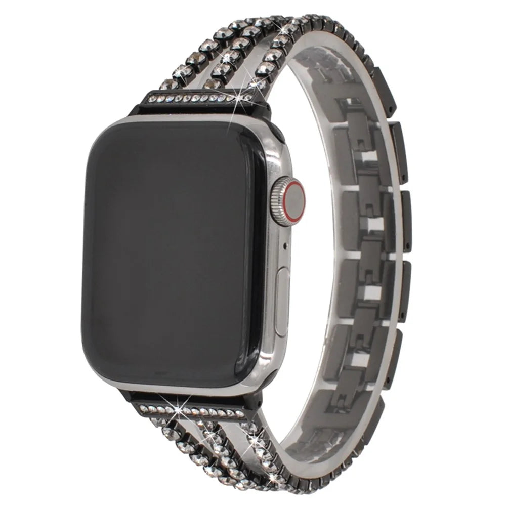 Rhinestone Decor Aluminum Alloy Watch Strap Accessory for Apple Watch Series 11 10 42mm / 9 8 7 41mm / SE3 SE2 SE 6 5 4 40mm / 3 2 1 38mm - Black - 2