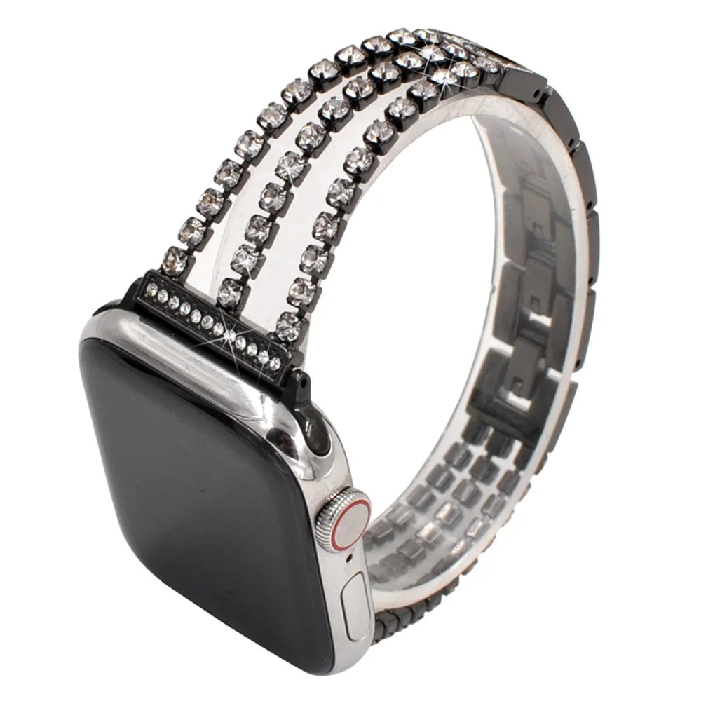 Rhinestone Decor Aluminum Alloy Watch Strap Accessory for Apple Watch Series 11 10 42mm / 9 8 7 41mm / SE3 SE2 SE 6 5 4 40mm / 3 2 1 38mm - Black - 3