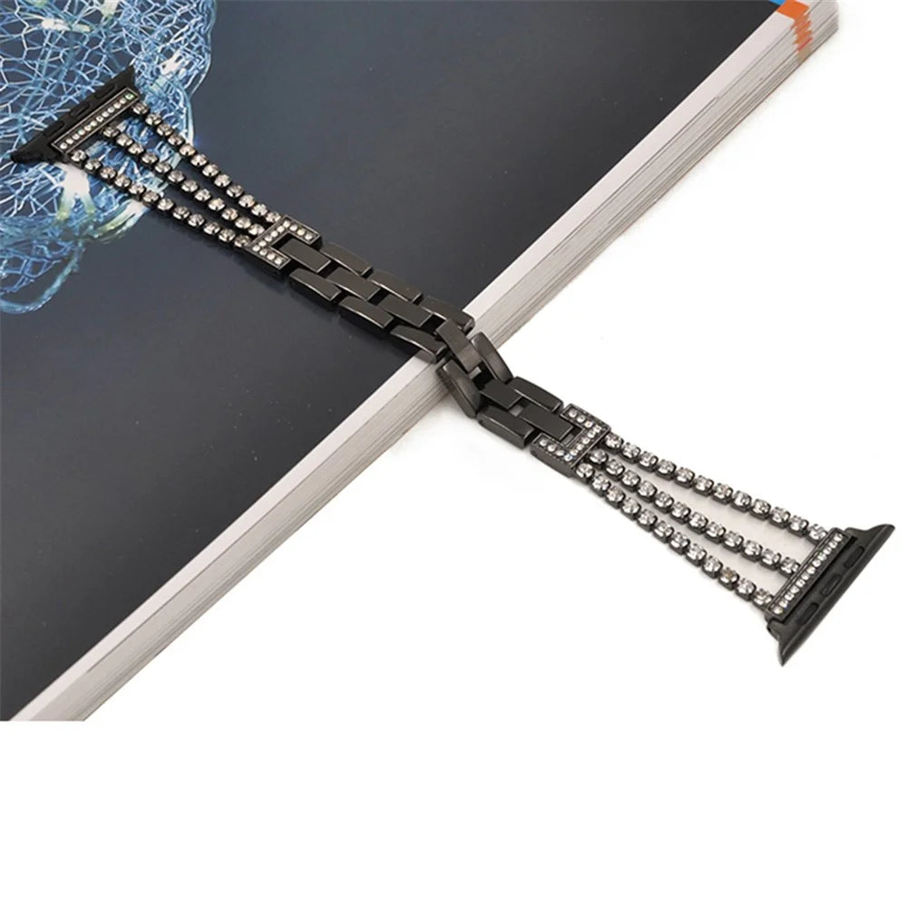 Rhinestone Decor Aluminum Alloy Watch Strap Accessory for Apple Watch Series 11 10 42mm / 9 8 7 41mm / SE3 SE2 SE 6 5 4 40mm / 3 2 1 38mm - Black - 4