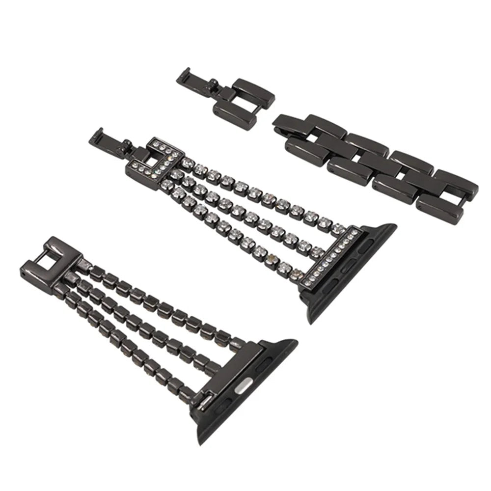Rhinestone Decor Aluminum Alloy Watch Strap Accessory for Apple Watch Series 11 10 42mm / 9 8 7 41mm / SE3 SE2 SE 6 5 4 40mm / 3 2 1 38mm - Black - 5