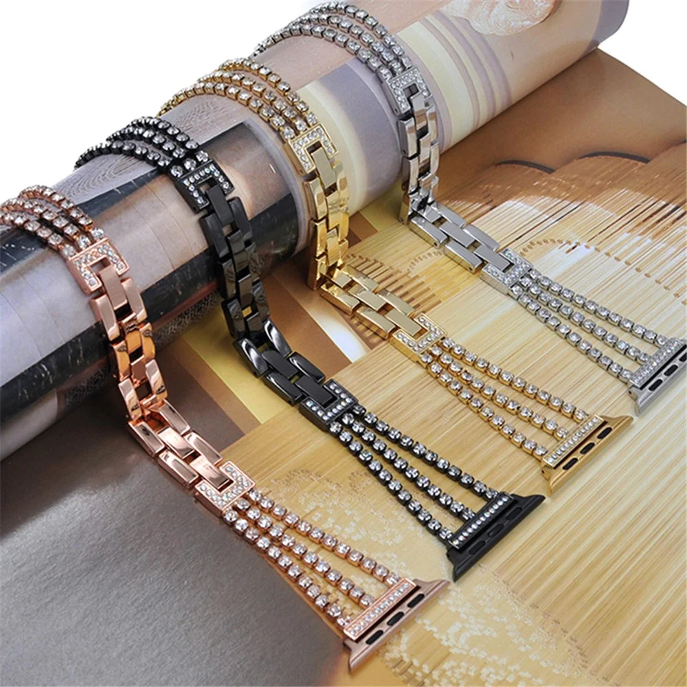Rhinestone Decor Aluminum Alloy Watch Strap Accessory for Apple Watch Series 11 10 42mm / 9 8 7 41mm / SE3 SE2 SE 6 5 4 40mm / 3 2 1 38mm - Black - 6