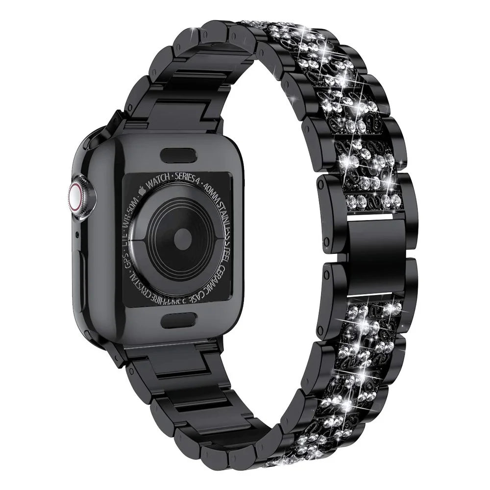 Aluminum Alloy Watch Strap Rhinestone Decor for Apple Watch Series 11 10 42mm / 9 8 7 41mm / SE3 SE2 SE 6 5 4 40mm / 3 2 1 38mm - Black - 1