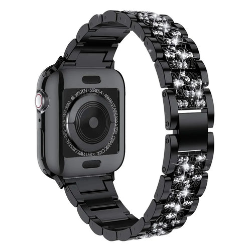 Aluminum Alloy Watch Strap Rhinestone Decor for Apple Watch Series 11 10 42mm / 9 8 7 41mm / SE3 SE2 SE 6 5 4 40mm / 3 2 1 38mm - Black - 1