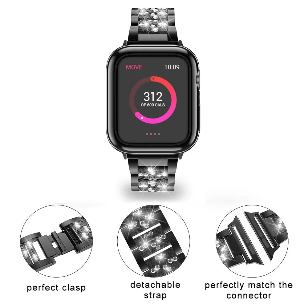 Aluminum Alloy Watch Strap Rhinestone Decor for Apple Watch Series 11 10 42mm / 9 8 7 41mm / SE3 SE2 SE 6 5 4 40mm / 3 2 1 38mm - Black - 2