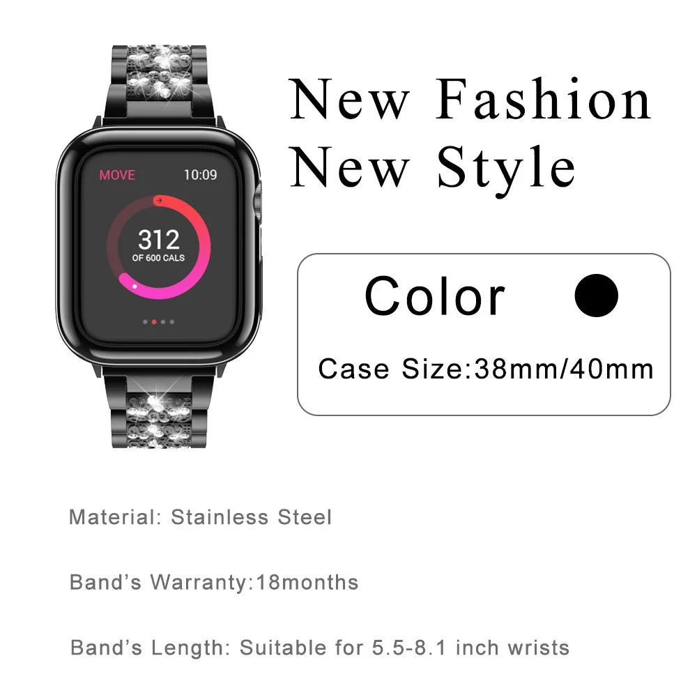 Aluminum Alloy Watch Strap Rhinestone Decor for Apple Watch Series 11 10 42mm / 9 8 7 41mm / SE3 SE2 SE 6 5 4 40mm / 3 2 1 38mm - Black - 3