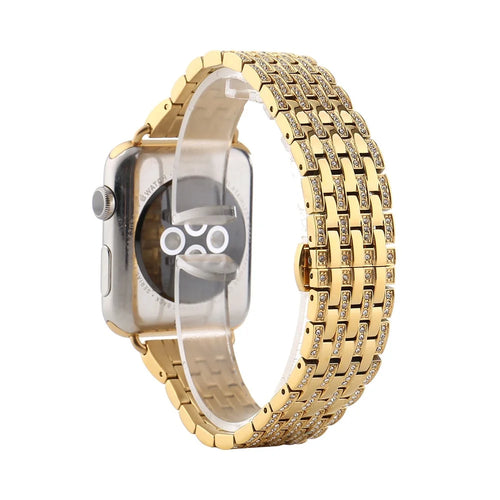 Aluminum Alloy Strap Watch Band Rhinestone Decor for Apple Watch Series 11 10 42mm / 9 8 7 41mm / SE3 SE2 SE 6 5 4 40mm / 3 2 1 38mmm - Gold - 1