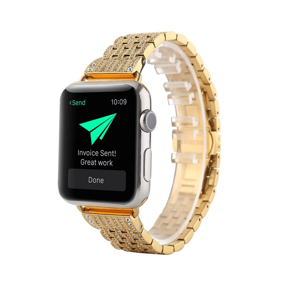 Aluminum Alloy Strap Watch Band Rhinestone Decor for Apple Watch Series 11 10 42mm / 9 8 7 41mm / SE3 SE2 SE 6 5 4 40mm / 3 2 1 38mmm - Gold - 2