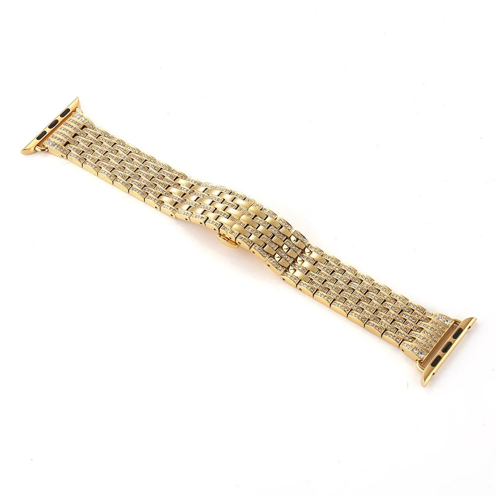 Aluminum Alloy Strap Watch Band Rhinestone Decor for Apple Watch Series 11 10 42mm / 9 8 7 41mm / SE3 SE2 SE 6 5 4 40mm / 3 2 1 38mmm - Gold - 3