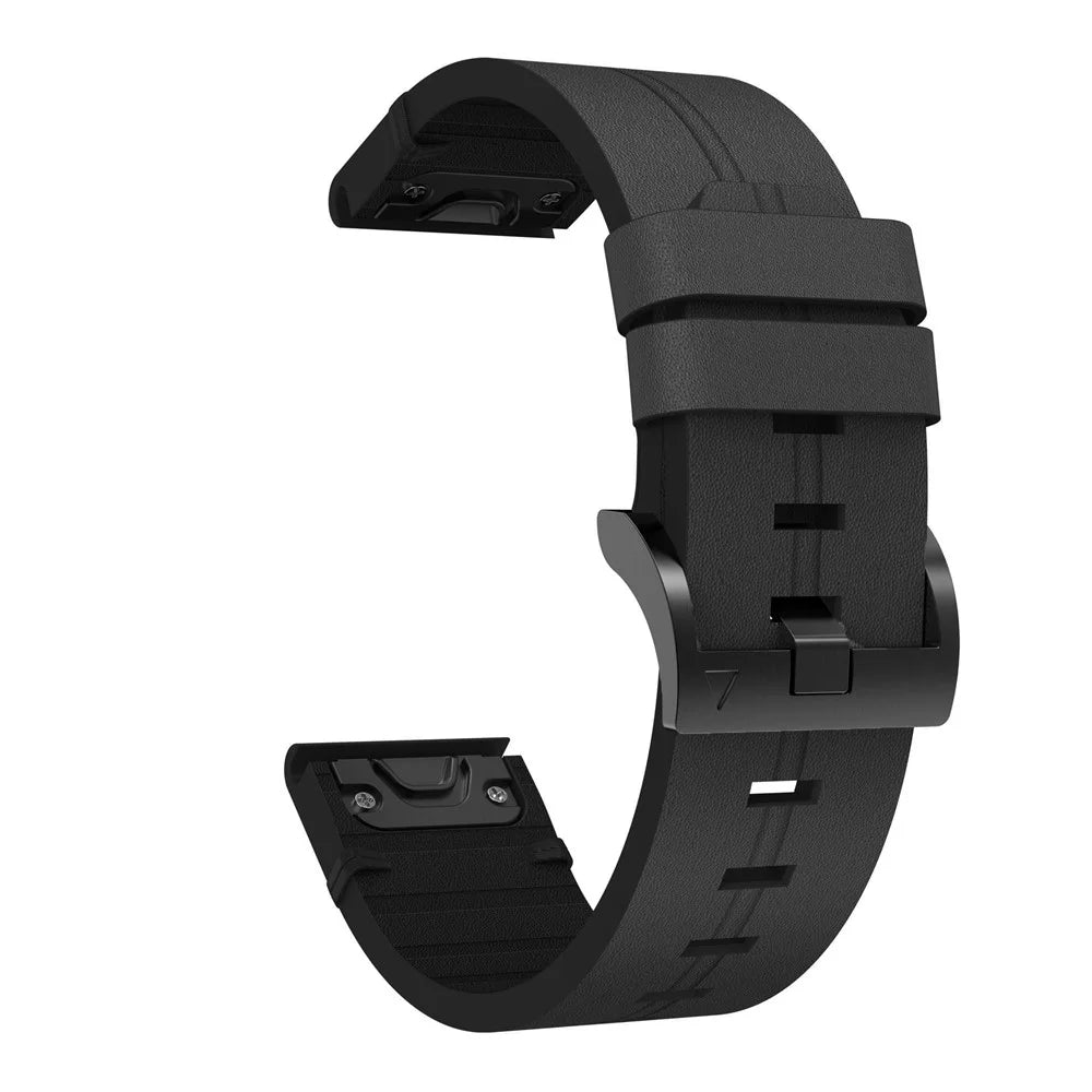 For Garmin Fenix 6S Genuine Leather Smart Watch Band Adjustable Replacement Strap - Black - 1