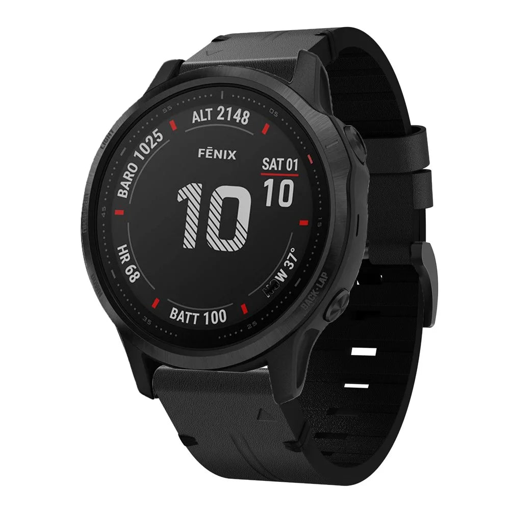 For Garmin Fenix 6S Genuine Leather Smart Watch Band Adjustable Replacement Strap - Black - 2