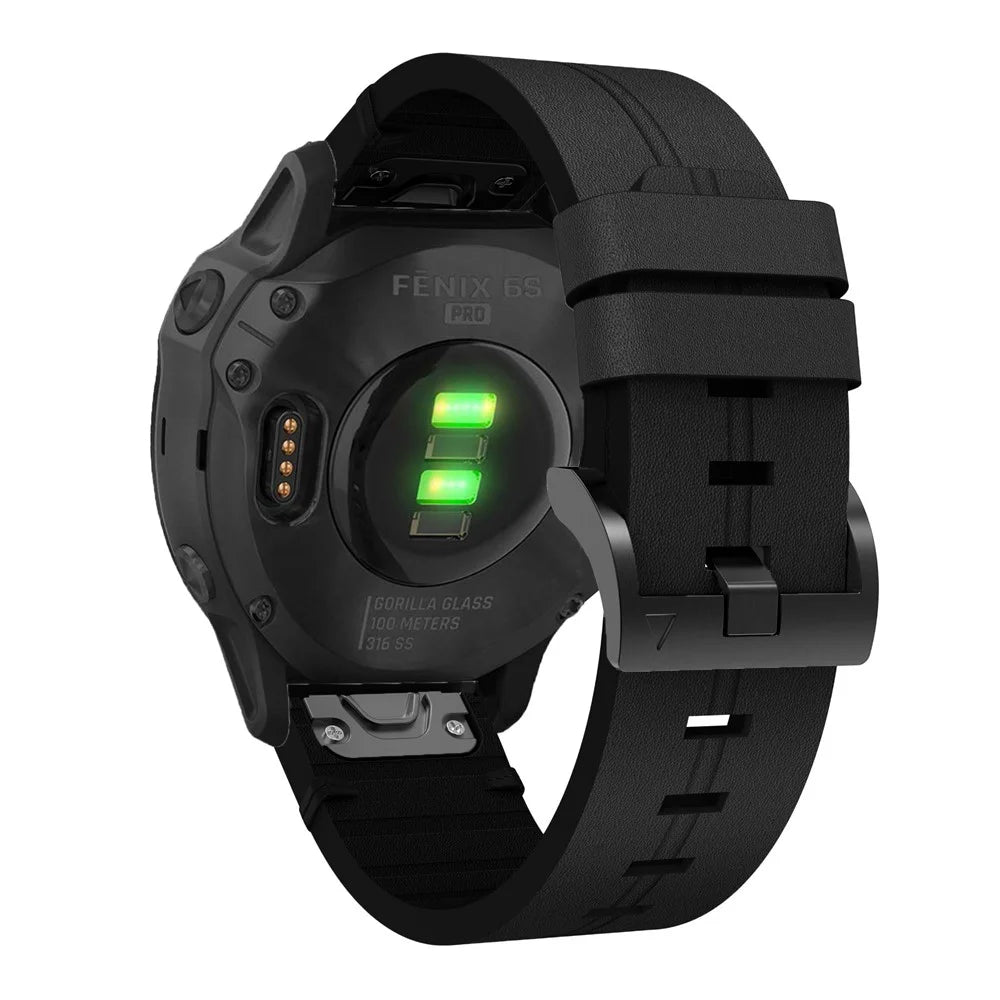 For Garmin Fenix 6S Genuine Leather Smart Watch Band Adjustable Replacement Strap - Black - 4