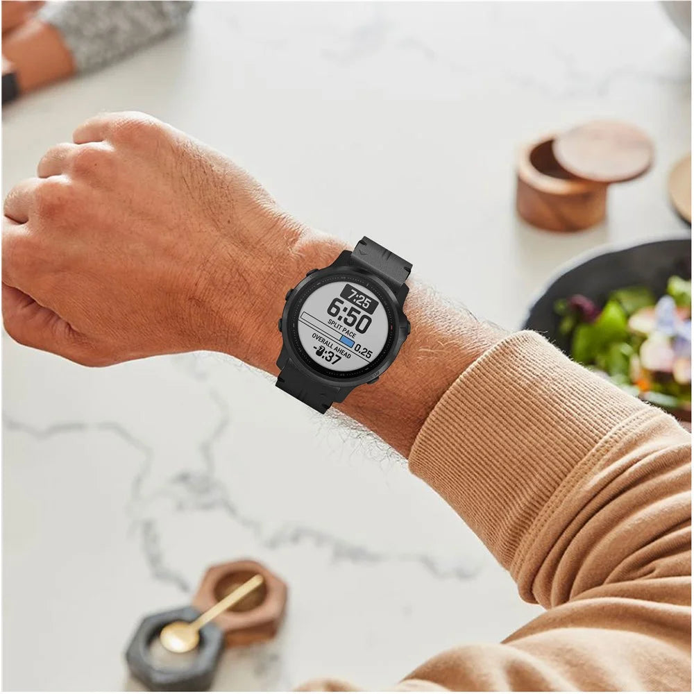 For Garmin Fenix 6S Genuine Leather Smart Watch Band Adjustable Replacement Strap - Black - 6