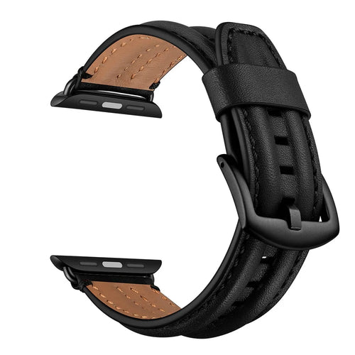 Top Layer Genuine Leather Watch Strap Band for Apple Watch Ultra 3 2 1 49mm / Series 11 10 46mm / 9 8 7 45mm / SE3 SE2 SE 6 5 4 44mm / 3 2 1 42mm - Black - 1