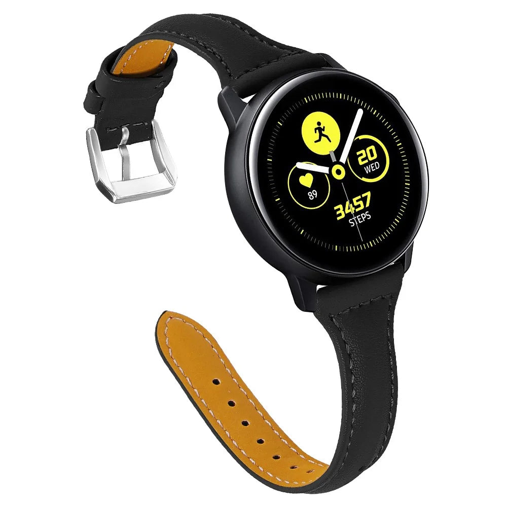 20mm Genuine Leather Watch Strap Replacement for Samsung Galaxy Watch Active / Active 2 / Gear S3 Classic / S3 Frontier / Huami Amazfit Smart Watch Youth Edition/Sport Edition - Black - 2