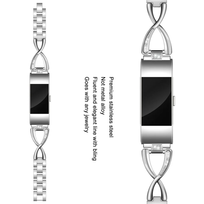 Diamond Decor Zinc Alloy Chain Watch Strap for Fitbit Charge 2 - Silver - 3