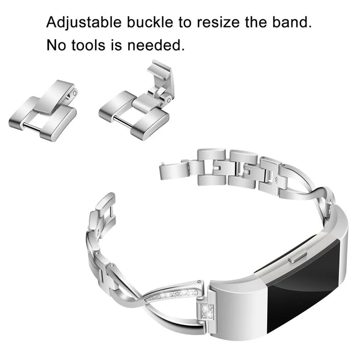 Diamond Decor Zinc Alloy Chain Watch Strap for Fitbit Charge 2 - Silver - 4