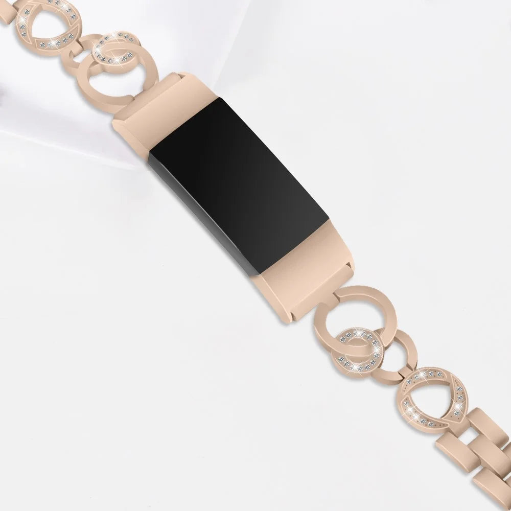 Zinc Alloy with Diamond Chain Watch Strap for Fitbit Charge 2 - Gold - 4