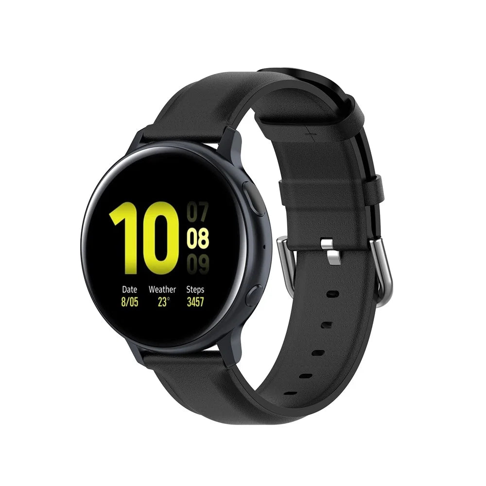 20mm Genuine Leather Smart Watch Band Replacement for Samsung Galaxy Watch Active2/Huawei Watch GT 3 42mm - Black - 2