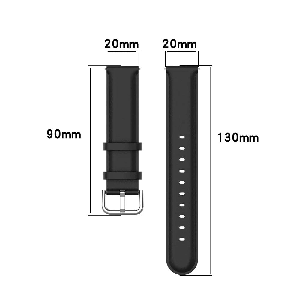 20mm Genuine Leather Smart Watch Band Replacement for Samsung Galaxy Watch Active2/Huawei Watch GT 3 42mm - Black - 6