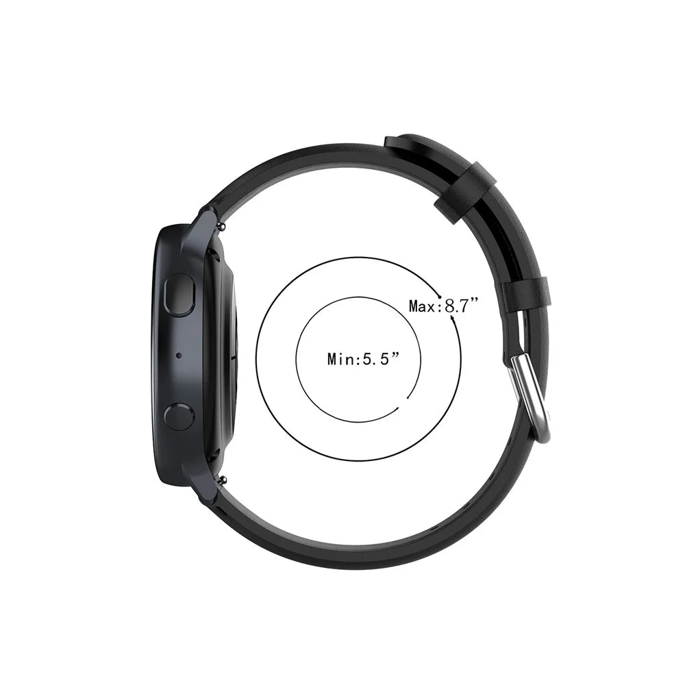 20mm Genuine Leather Smart Watch Band Replacement for Samsung Galaxy Watch Active2/Huawei Watch GT 3 42mm - Black - 7
