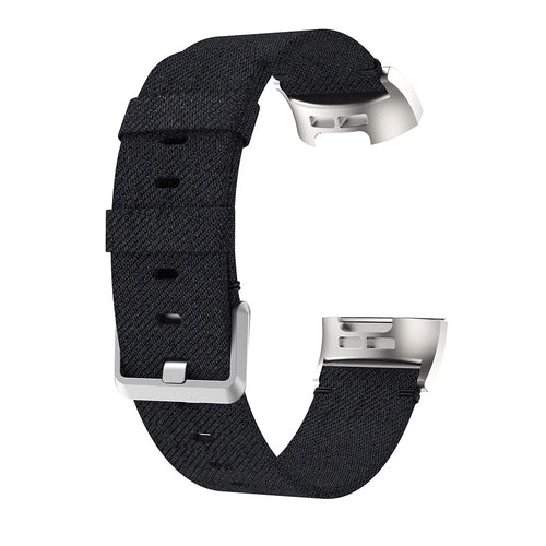 For Fitbit Charge 3/4 Canvas Watch Strap Replacement Wristband with Pin Buckle - Black - 1