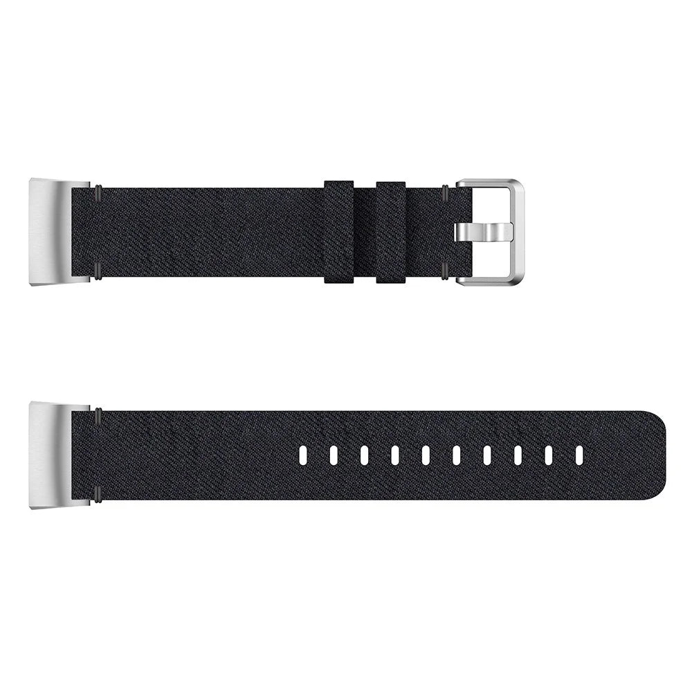 For Fitbit Charge 3/4 Canvas Watch Strap Replacement Wristband with Pin Buckle - Black - 3