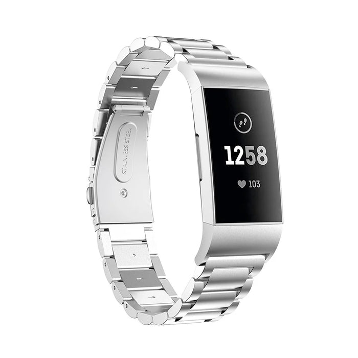 For Fitbit Charge 3/4 Stainless Steel Smart Watch Replacement Strap Wristband - Silver - 4