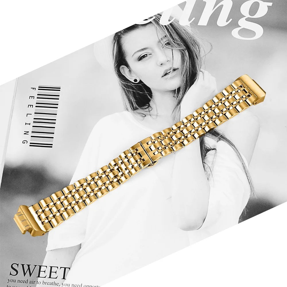 Seven beads Butterfly Buckle Stainless Steel Watch Band for Fitbit Inspire HR - Gold - 3