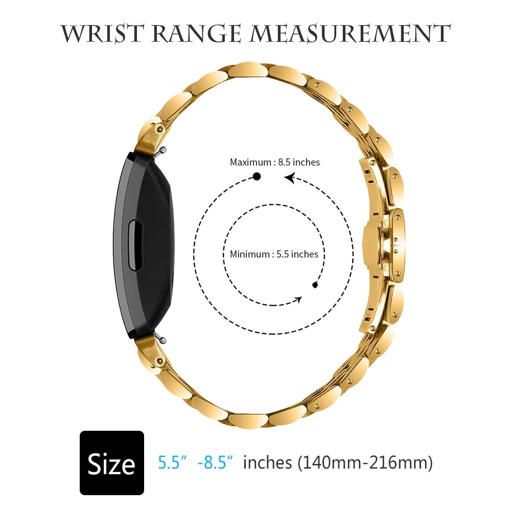 Seven beads Butterfly Buckle Stainless Steel Watch Band for Fitbit Inspire HR - Gold - 4