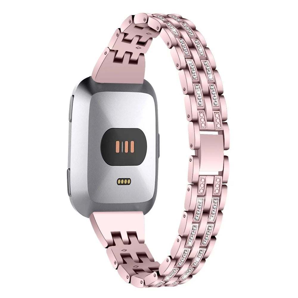 Five Beads Two Rows Stainless Steel with Diamond Chain Watch Strap for Fitbit Versa Lite - Rose Gold - 1