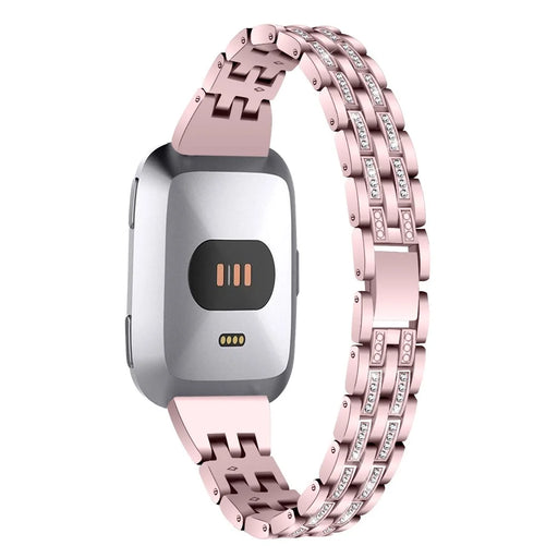 Five Beads Two Rows Stainless Steel with Diamond Chain Watch Strap for Fitbit Versa Lite - Rose Gold - 1