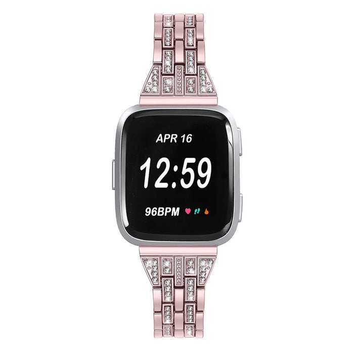 Five Beads Two Rows Stainless Steel with Diamond Chain Watch Strap for Fitbit Versa Lite - Rose Gold - 2