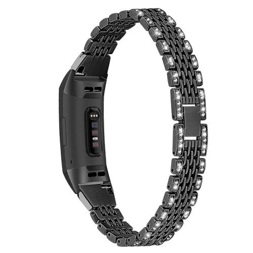 Zinc Alloy with Rhinestone Decor Watch Band for Fitbit Charge 4/3 - Black - 1