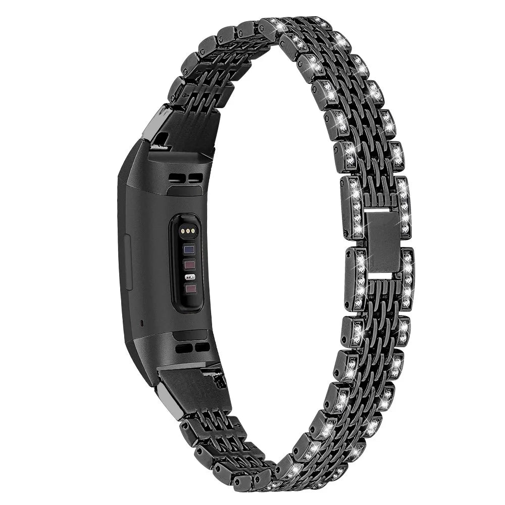 Zinc Alloy with Rhinestone Decor Watch Band for Fitbit Charge 4/3 - Black - 1
