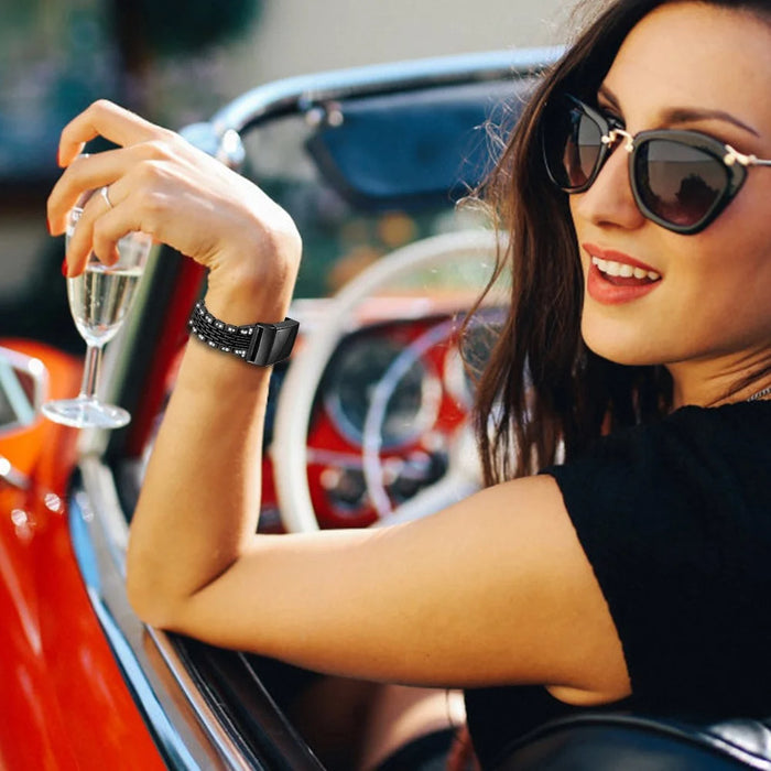 Zinc Alloy with Rhinestone Decor Watch Band for Fitbit Charge 4/3 - Black - 4