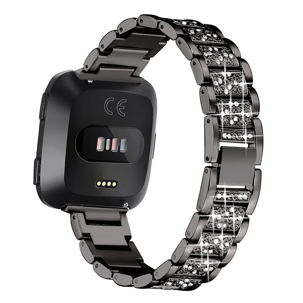 Rhinestone Decor Zinc Alloy Smart Watch Band for Fitbit Versa - Black - 1